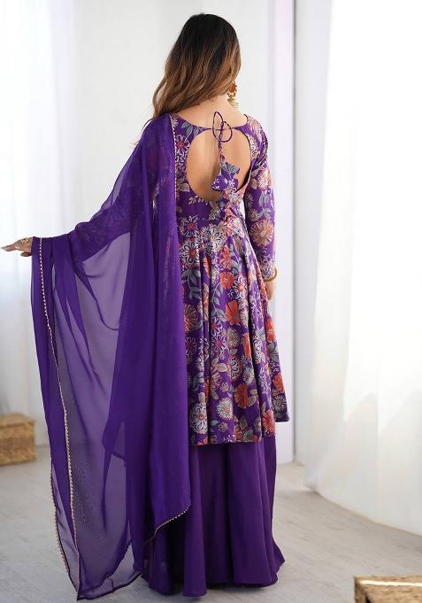 Rani Pink printed Silk Salwar Kameez Set With Dupatta