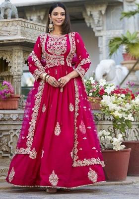 Pink Sequence Embroidered Vichitra Silk Gown