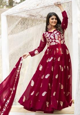 Purple Thread Work Georgette Anarkali Set With Dupatta