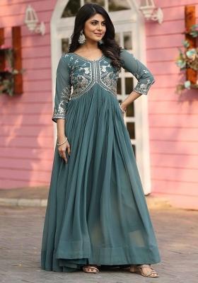 Teal Green Sequence Georgette Anarkali Kurta