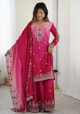 Pink Sequence Embroidered Chinon Kurti Set