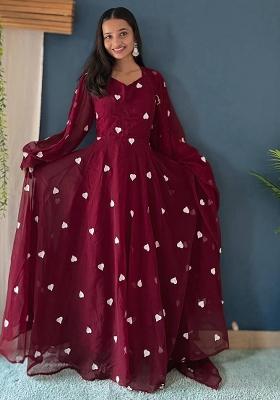 Maroon Sequence Embroidered Georgette Gown