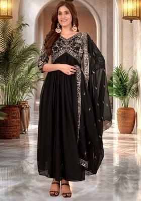 Black Sequence Embroidered Georgette Gown
