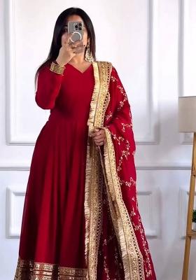 Maroon Sequence Embroidered Faux Georgette Gown