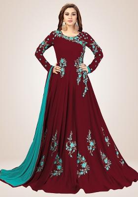 Maroon Embroidered Georgette Salwar Kameez With Dupatta