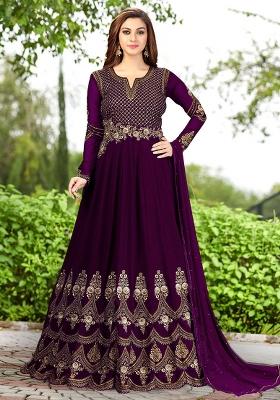 Purple Embroidered Georgette Salwar Kameez With Dupatta