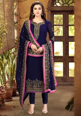 Blue Embroidered Georgette Salwar Kameez With Dupatta