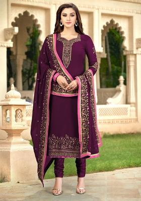 Purple Embroidered Georgette Salwar Kameez With Dupatta