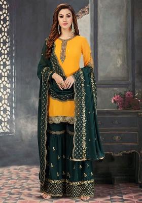 Yellow Embroidered Georgette Salwar Kameez With Dupatta