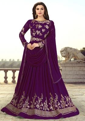 Purple Embroidered Georgette Salwar Kameez With Dupatta