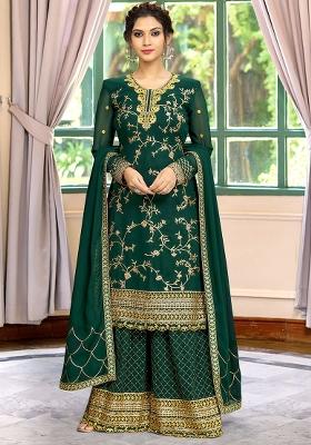 Green Embroidered Georgette Salwar Kameez With Dupatta