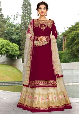 Maroon Embroidered Georgette Salwar Kameez With Dupatta