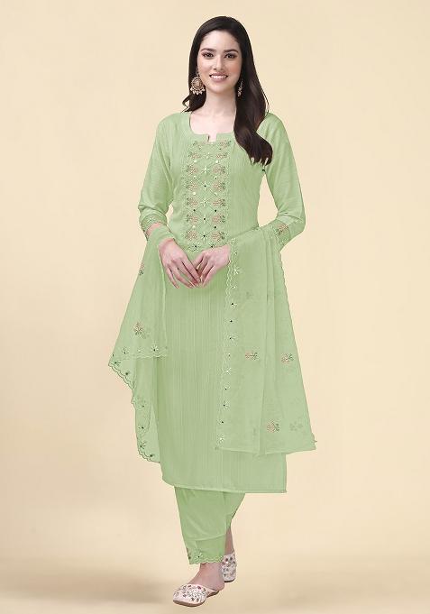 Peachpink Embroidered Cotton Salwar Kameez With Dupatta