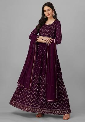 Purple Embroidered Georgette Salwar Kameez With Dupatta