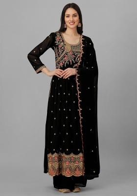 Black Embroidered Georgette Salwar Kameez With Dupatta