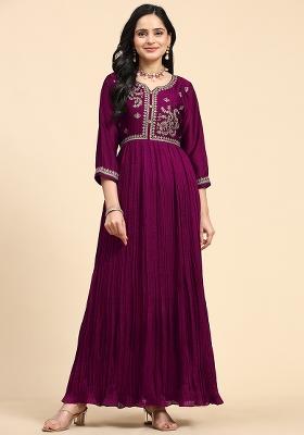 Purple Embroidered Vichitra Salwar Kameez With Dupatta