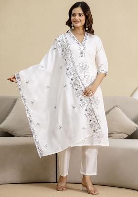 White Embroidered Chanderi Salwar Kameez With Dupatta