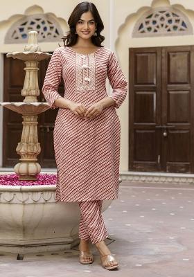 Orange Embroidered Cotton Salwar Kameez