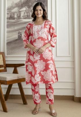 Pink Embroidered Cotton Salwar Kameez