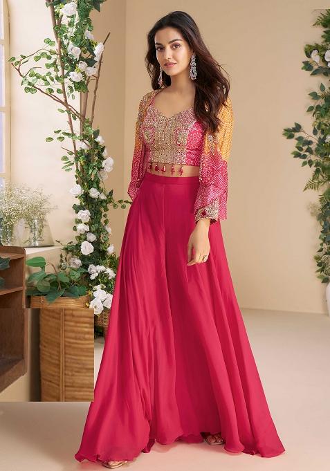 Pink Embroidered Chinnon Salwar Kameez Set With Dupatta