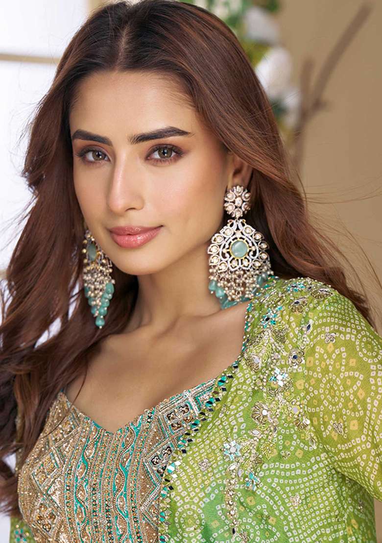 Blue Embroidered Chinnon Salwar Kameez Set With Dupatta - Indya
