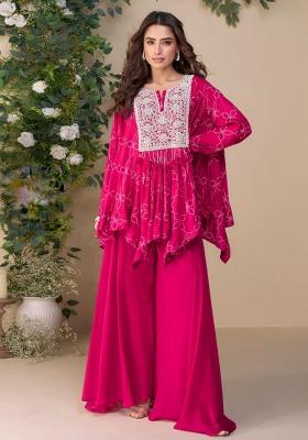 Rani Pink Embroidered Chinon Sharara Set
