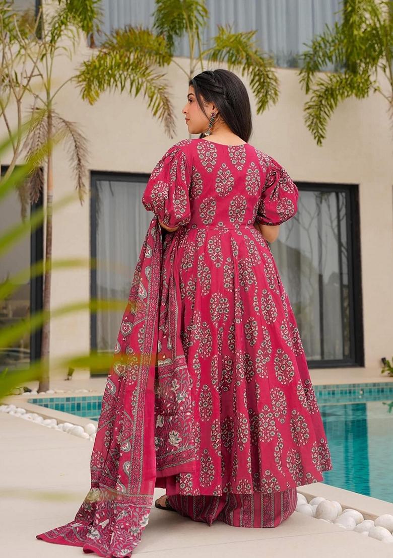 Multicolor Printed Muslin Salwar Kameez With Dupatta - Indya