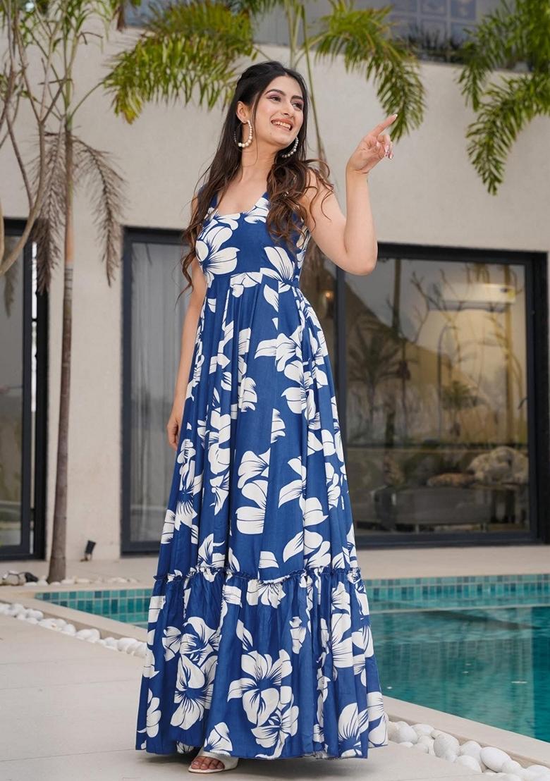 Multicolor Printed Muslin Gown - Indya