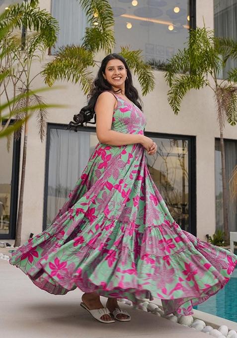 Multicolor Printed Muslin Gown