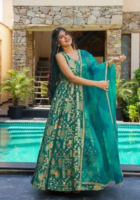 Multicolor Printed Muslin Gown With Dupatta