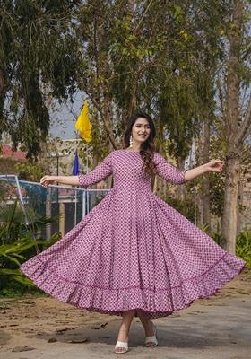 Pink Printed Rayon Gown