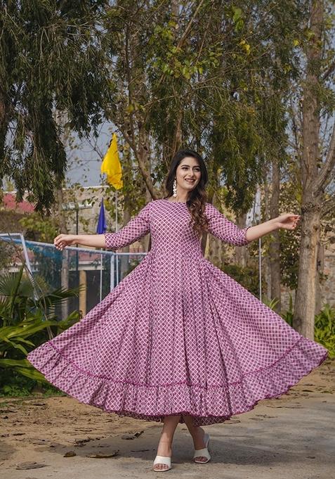 Pink Printed Rayon Gown