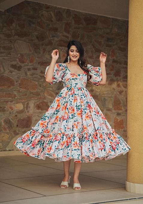 Multicolor Printed Rayon Gown