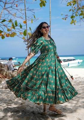 Yellow Printed Rayon Gown