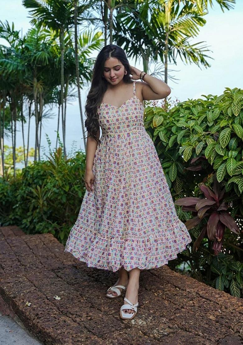 Multicolor Embroidered Rayon Gown - Indya