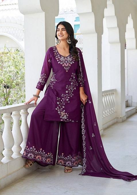 Beige Embroidered Georgette Gown With Dupatta