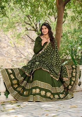 Green Embroidered Georgette Gown With Dupatta