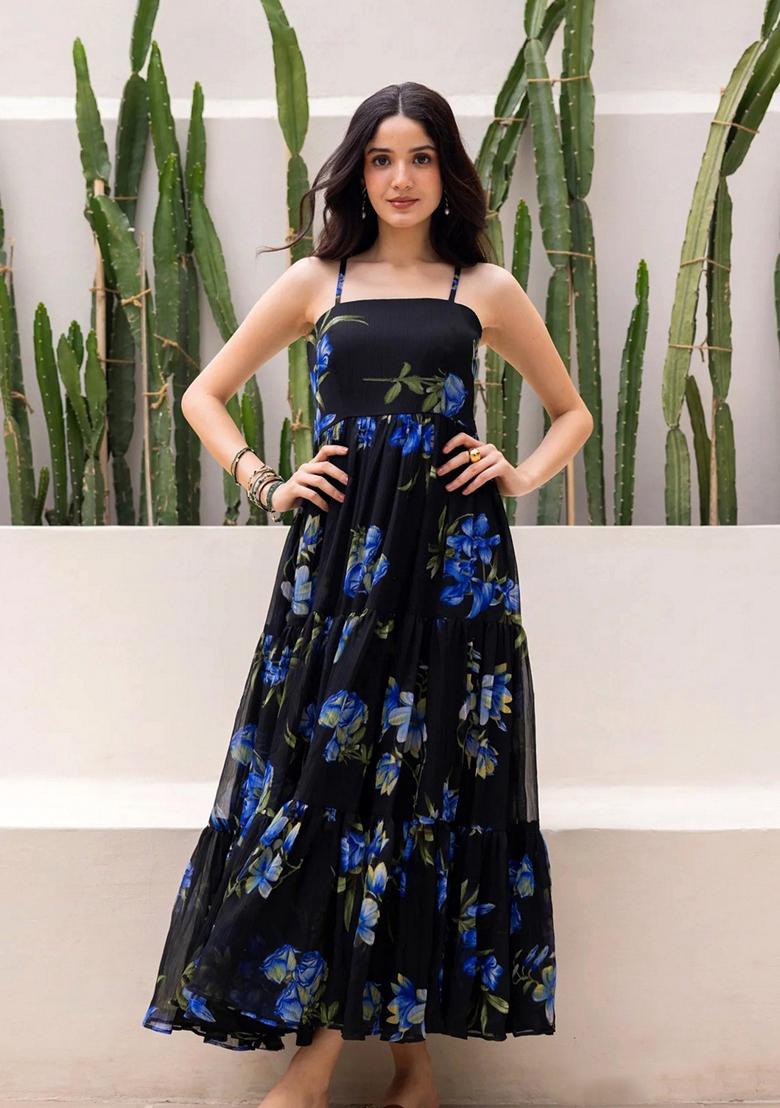 Multicolor Printed Muslin Gown - Indya