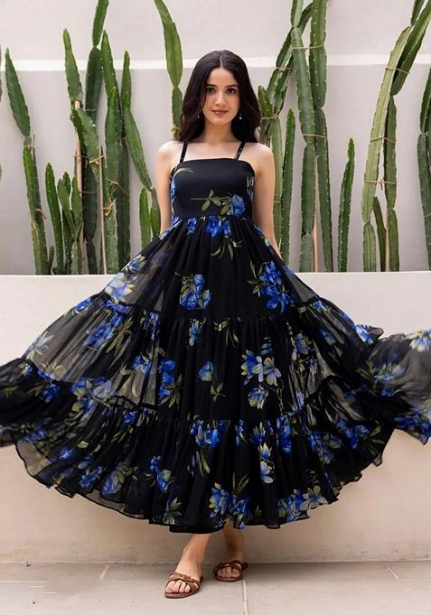 Multicolor Printed Muslin Gown