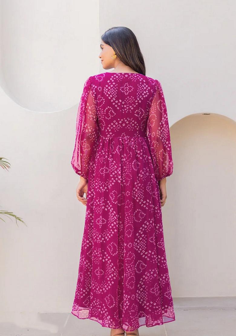 Multicolor Printed Muslin Gown - Indya