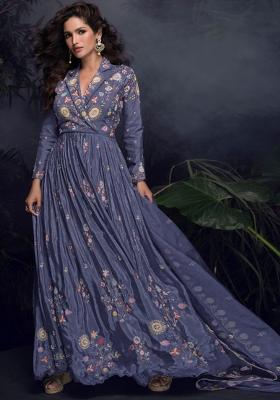 Lavender Embroidered Silk Anarkali Set With Dupatta