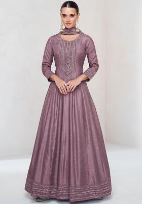 Pink Embroidered Silk Anarkali Set