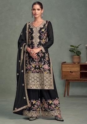 Beige Embroidered Silk Salwar Kameez Set With Dupatta