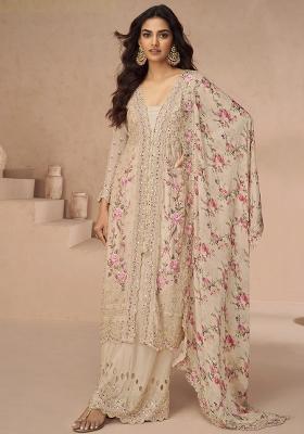 Chiku Sequence Embroidered Chinon Salwar Kameez With Dupatta