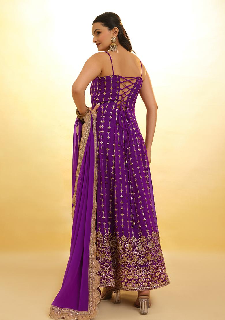 Wine Embroidered Georgette Salwar Kameez