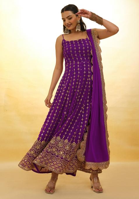 Wine Embroidered Georgette Salwar Kameez