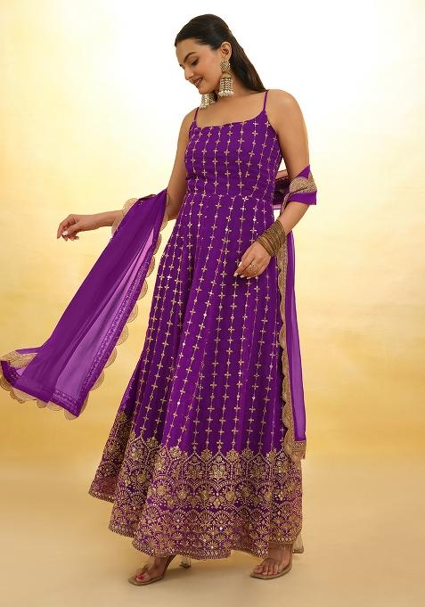 Wine Embroidered Georgette Salwar Kameez