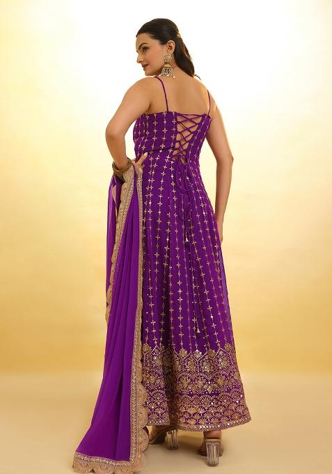 Wine Embroidered Georgette Salwar Kameez