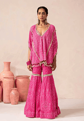 Pink Embroidered Georgette Sharara Set With Dupatta