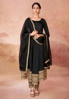Black Embroidered Crepe Salwar Kameez With Dupatta